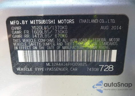 2015 Mitsubishi Mirage Es/Rf from USA, damaged, VIN ML32A4HJ4FH009825